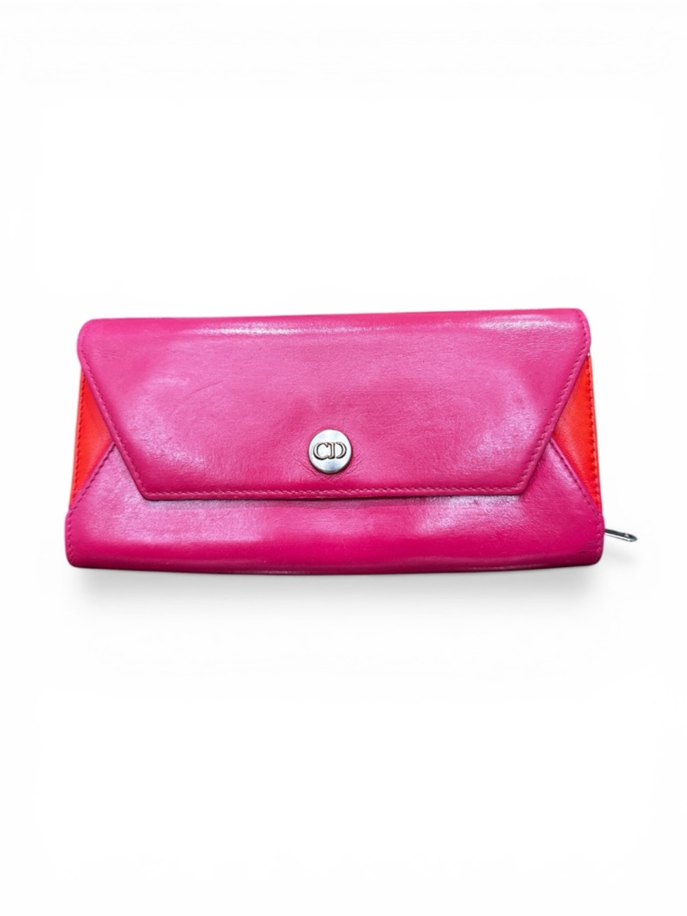 Vintage Dior Pink Leather Wallet on Chain Convertible CD Snap Clutch WOC